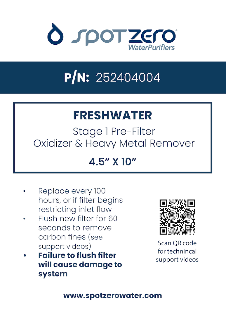 Spot Zero Stage 1 Pre-Filter / Oxidizer & Heavy Metal Remover