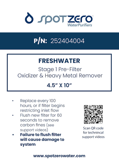 Spot Zero Stage 1 Pre-Filter / Oxidizer & Heavy Metal Remover